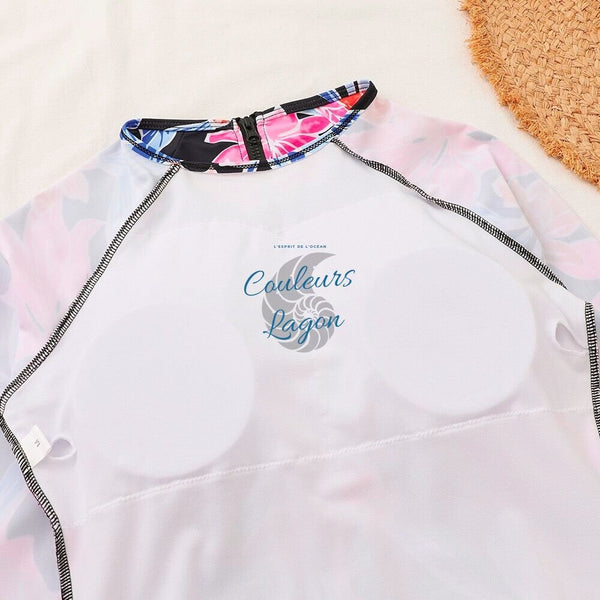 Combi Surf Manches Longues ROSE ALOA - Couleurs Lagon - gros plan bonnets amovibles intérieur