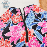 Combi Surf Manches Longues ROSE ALOA - Couleurs Lagon - gros plan zip