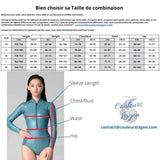 tailles - Combinaison Bikini Neoprene 2mm UPF50+ Manches Longues Zip Avant Peau Lisse - Couleurs Lagon