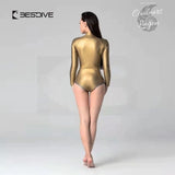 dos or - Combinaison Bikini Neoprene 2mm UPF50+ Manches Longues Zip Avant Peau Lisse II - Couleurs Lagon