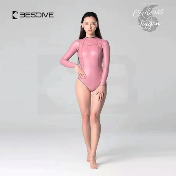 avant rose - Combinaison Dos Nu Neoprene 2mm UPF50+ Manches Longues Peau Lisse III - Couleurs Lagon