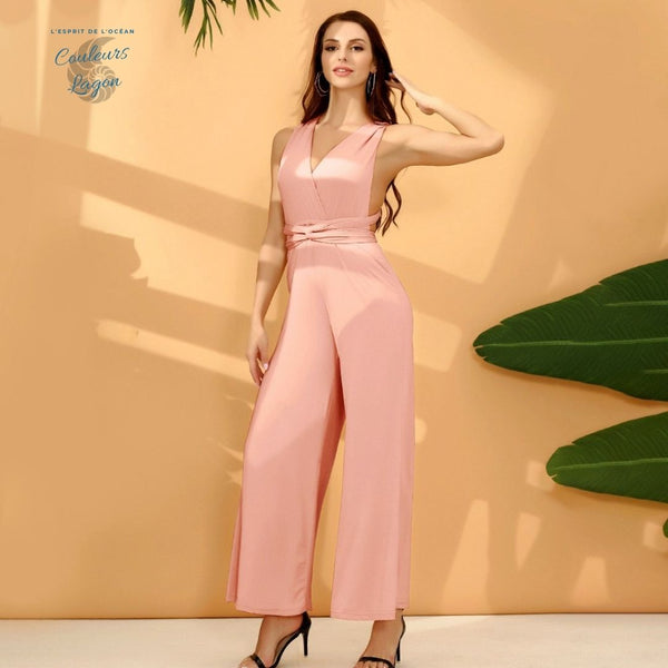 Combinaison élégante et classe à bandage croisé multi choix dos nu VALENCIA - Couleurs Lagon