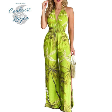 Combinaison jambe large et taille haute Floral - Couleurs Lagon