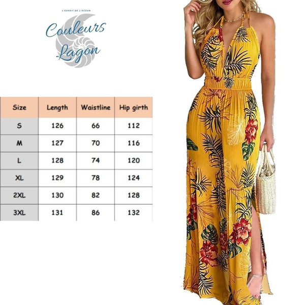 Combinaison jambe large et taille haute Floral - Couleurs Lagon