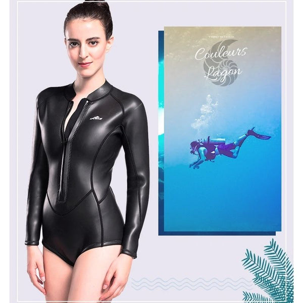 présentation - Combinaison Neoprene 3mm UPF50+ Manches Longues Zip Avant - Couleurs Lagon