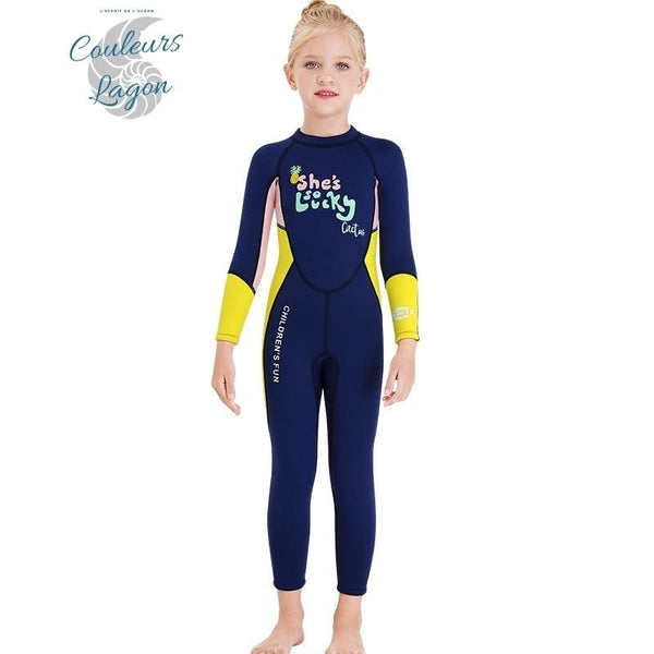 jaune - Combinaison Néoprene Enfants 2,5mm UPF50+ Zip Dorsal - Couleurs Lagon