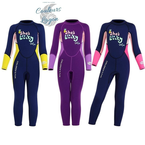 jaune rose violet - Combinaison Néoprene Enfants 2,5mm UPF50+ Zip Dorsal - Couleurs Lagon