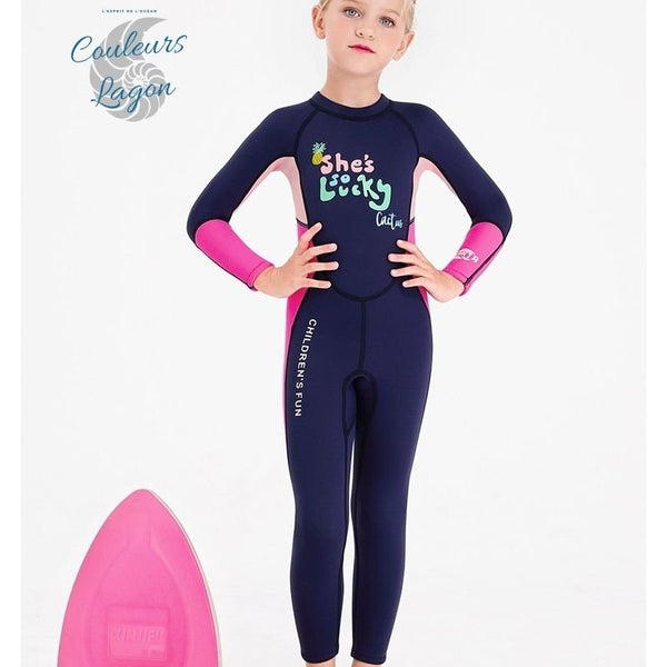 avant et planche - Combinaison Néoprene Enfants 2,5mm UPF50+ Zip Dorsal - Couleurs Lagon