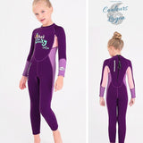avant et dos violet - Combinaison Néoprene Enfants 2,5mm UPF50+ Zip Dorsal - Couleurs Lagon