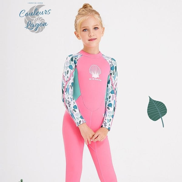 avant droit rose - Combinaison Néoprène Enfants 2,5mm UPF50+ Zip Dorsal Coquillage - Couleurs Lagon