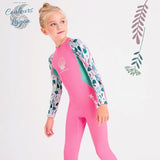avant gauche rose floral -Combinaison Néoprène Enfants 2,5mm UPF50+ Zip Dorsal Coquillage - Couleurs Lagon