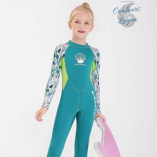 avant vert - Combinaison Néoprène Enfants 2,5mm UPF50+ Zip Dorsal Coquillage - Couleurs Lagon