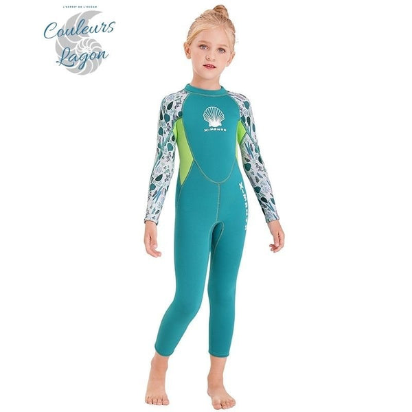 avant vert - Combinaison Néoprène Enfants 2,5mm UPF50+ Zip Dorsal Coquillage - Couleurs Lagon