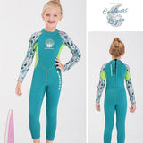 avant et dos vert - Combinaison Néoprène Enfants 2,5mm UPF50+ Zip Dorsal Coquillage - Couleurs Lagon