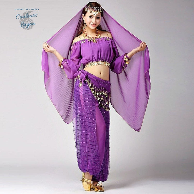Foulard De Danse Du Ventre Avec Bracelet - Mousseline De Soie Rose - Accessoire Costume Diseuse