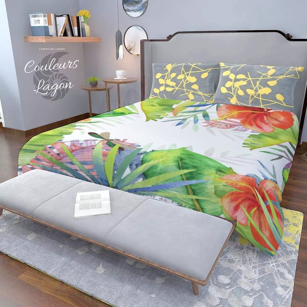 Couette légère et respirante US COULEURS LAGON FLORAL HIBISCUS - Couleurs Lagon