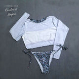 Ensemble Bikini Rashguard Manche Longue LITTLE BLUE FLOWERS - Couleurs Lagon - bonnets amovibles