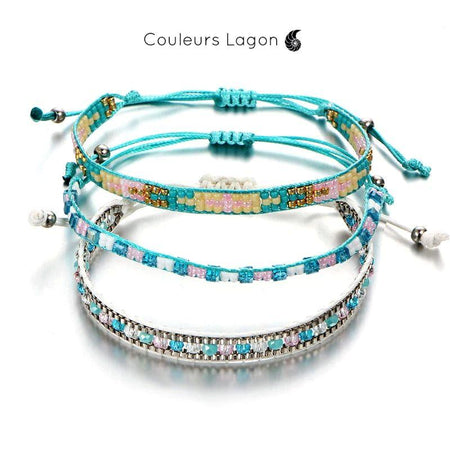 Ensemble Bracelet Bohème Perles Cristal - Couleurs Lagon