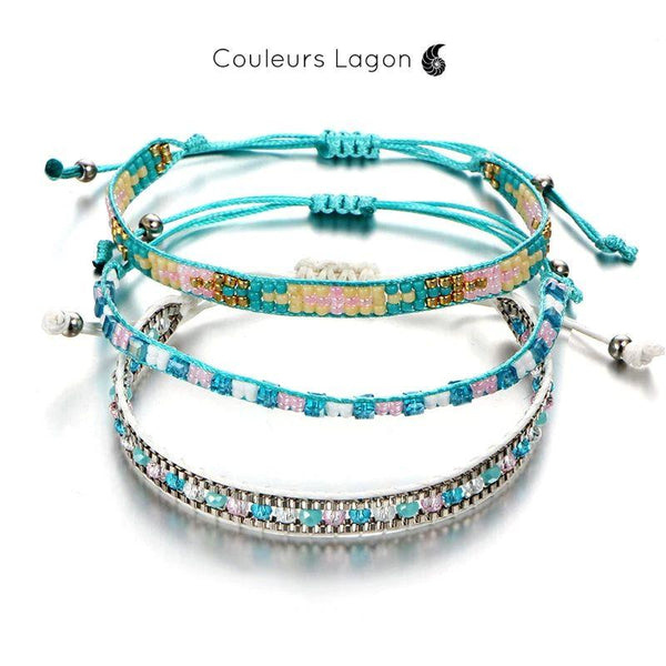 Ensemble Bracelet Bohème Perles Cristal - Couleurs Lagon