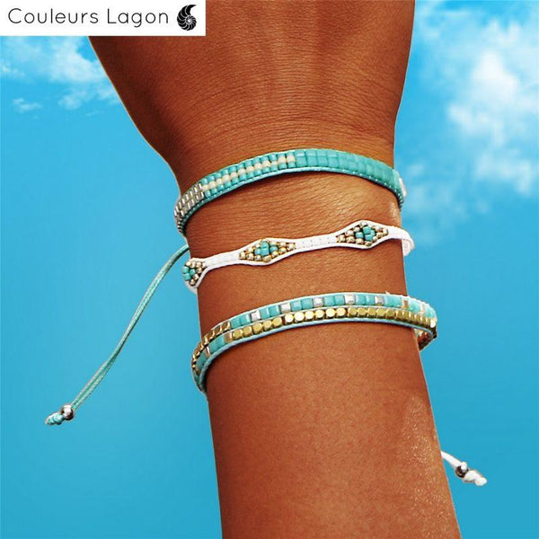 Ensemble Bracelet Bohème Perles Cristal - Couleurs Lagon