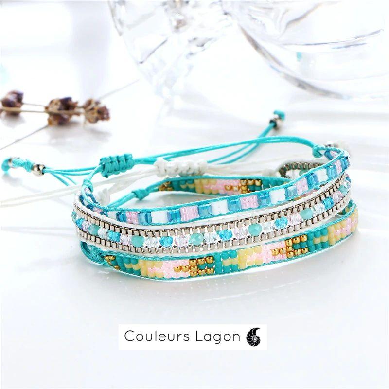Ensemble Bracelet Bohème Perles Cristal - Couleurs Lagon