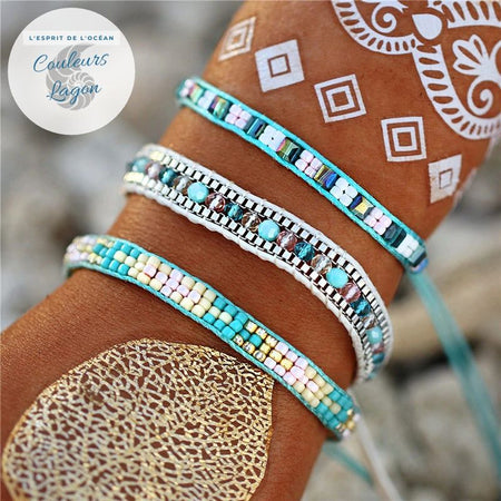Ensemble Bracelet Bohème Perles Cristal - Couleurs Lagon