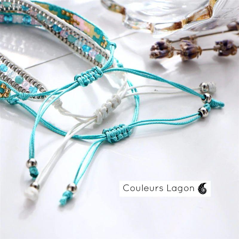 Ensemble Bracelet Bohème Perles Cristal - Couleurs Lagon