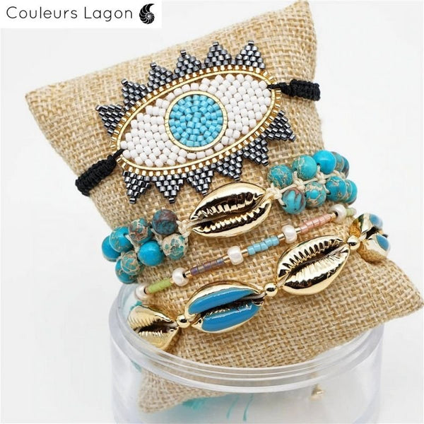 Ensemble Bracelets Mexican Déesse de l’eau - Couleurs Lagon