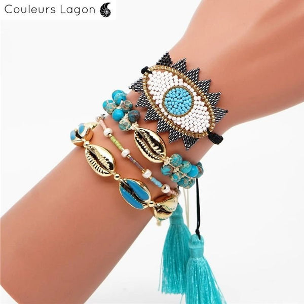 Ensemble Bracelets Mexican Déesse de l’eau - Couleurs Lagon