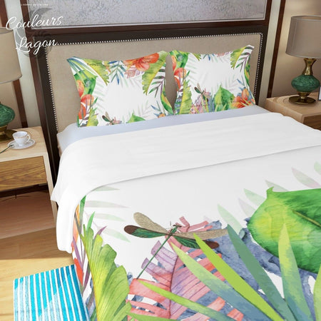 Ensemble de housse de couette trois pièces US COULEURS LAGON FLORAL HIBISCUS - Couleurs Lagon