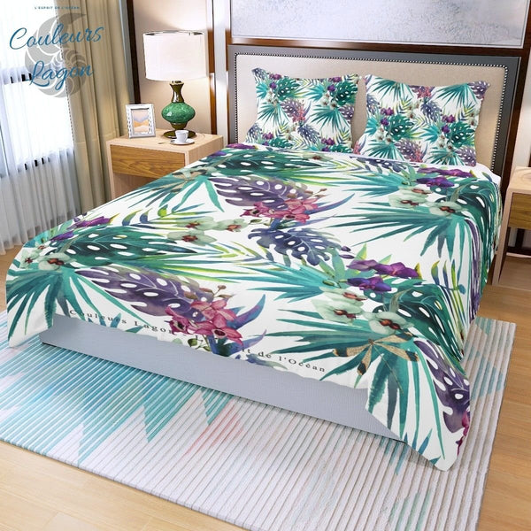 Ensemble de housse de couette trois pièces US COULEURS LAGON FLORAL LIBELLULE - Couleurs Lagon