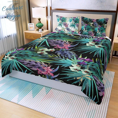 Ensemble de housse de couette trois pièces US COULEURS LAGON FLORAL LIBELLULE - Couleurs Lagon