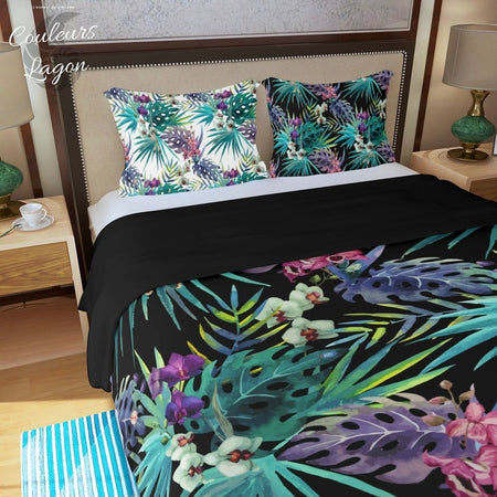 Ensemble de housse de couette trois pièces US COULEURS LAGON FLORAL LIBELLULE - Couleurs Lagon