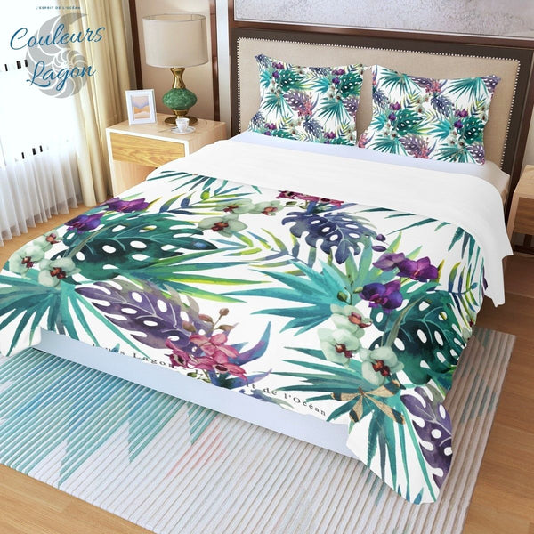 Ensemble de housse de couette trois pièces US COULEURS LAGON FLORAL LIBELLULE - Couleurs Lagon