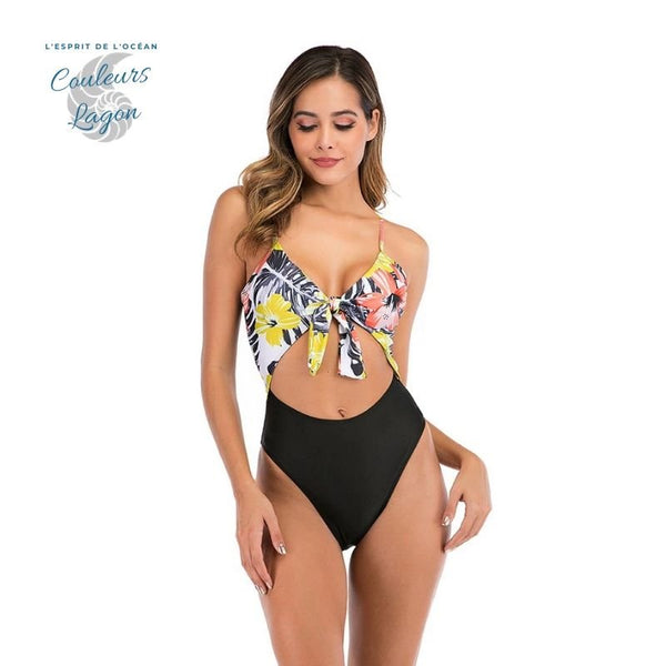 Ensemble Mono-Bikini Triangle Floral BRESILIEN - Couleurs Lagon