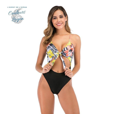 Ensemble Mono-Bikini Triangle Floral BRESILIEN - Couleurs Lagon