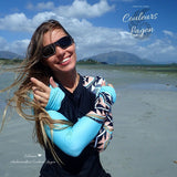 Ensemble Rashguard UV Manche Longue NOVA - Couleurs Lagon - détail protection des mains