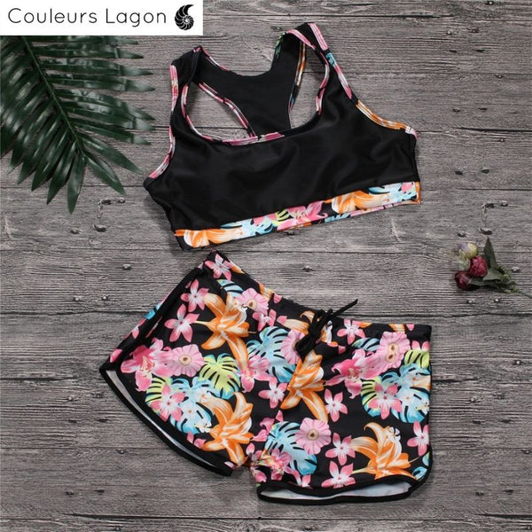 avant à plat - Ensemble Tankini Shorty Surf PINKLADY - Couleurs Lagon