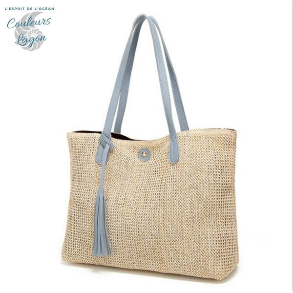 Grand Sac Paille Bandoulière PARIS - Couleurs Lagon