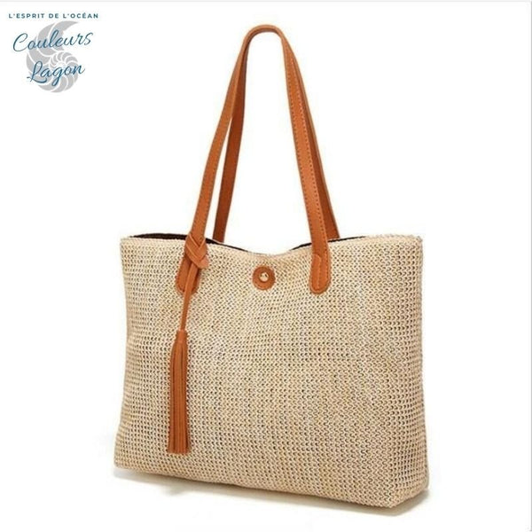 Grand Sac Paille Bandoulière PARIS - Couleurs Lagon