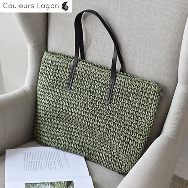 Grand Sac Rotin Bandoulière NATURE - Couleurs Lagon