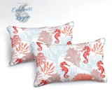 Housse de couette 3 pièces BLANC ROUGE Hippocampes Gorgones - Couleurs Lagon