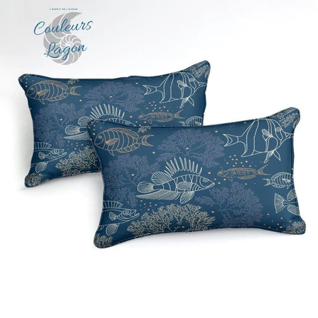 Housse de couette 3 pièces BLEU COBALT Poissons Gorgones - Couleurs Lagon