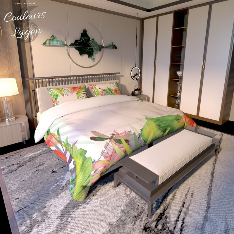 Housse de couette et taies d'oreiller COULEURS LAGON FLORAL HIBISCUS - Couleurs Lagon