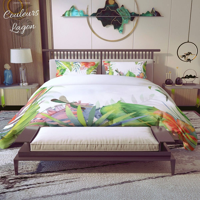 Housse de couette et taies d'oreiller COULEURS LAGON FLORAL HIBISCUS - Couleurs Lagon