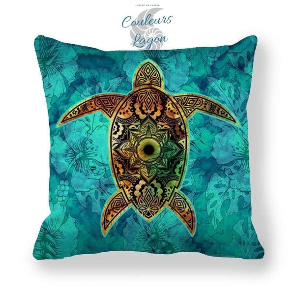 Housse de Coussin Tortue carré 45cm 18" - Couleurs Lagon
