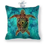 Housse de Coussin Tortue carré 45cm 18" - Couleurs Lagon