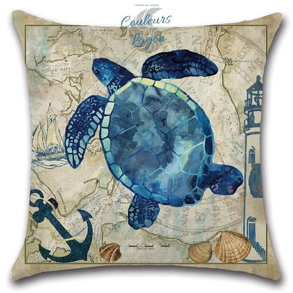 Housse de Coussin Tortue carré 45cm 18" - Couleurs Lagon