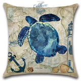 Housse de Coussin Tortue carré 45cm 18" - Couleurs Lagon