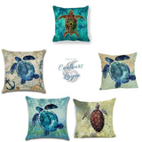 Housse de Coussin Tortue carré 45cm 18" - Couleurs Lagon